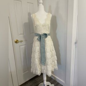 BHLDN & Anthropologie Beautiful ivory eyelash lace dress.